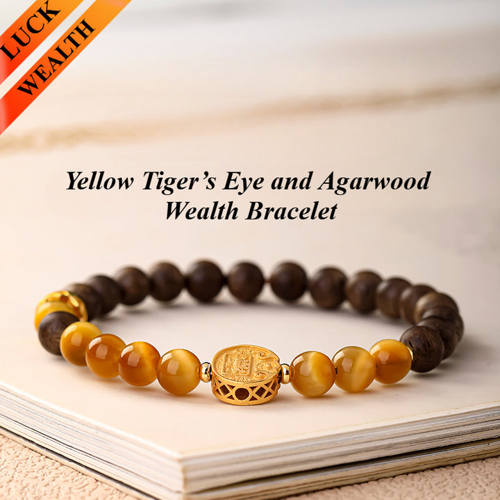 Yellow Tiger’s Eye and Agarwood Wealth Bracelet