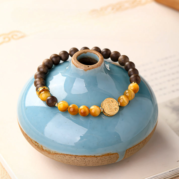 Yellow Tiger’s Eye and Agarwood Wealth Bracelet