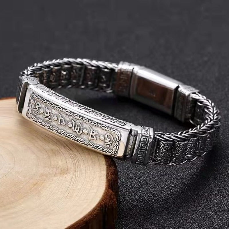 Six-Syllable Mantra Prayer Wheel Metal Braided Blessing Bracelet