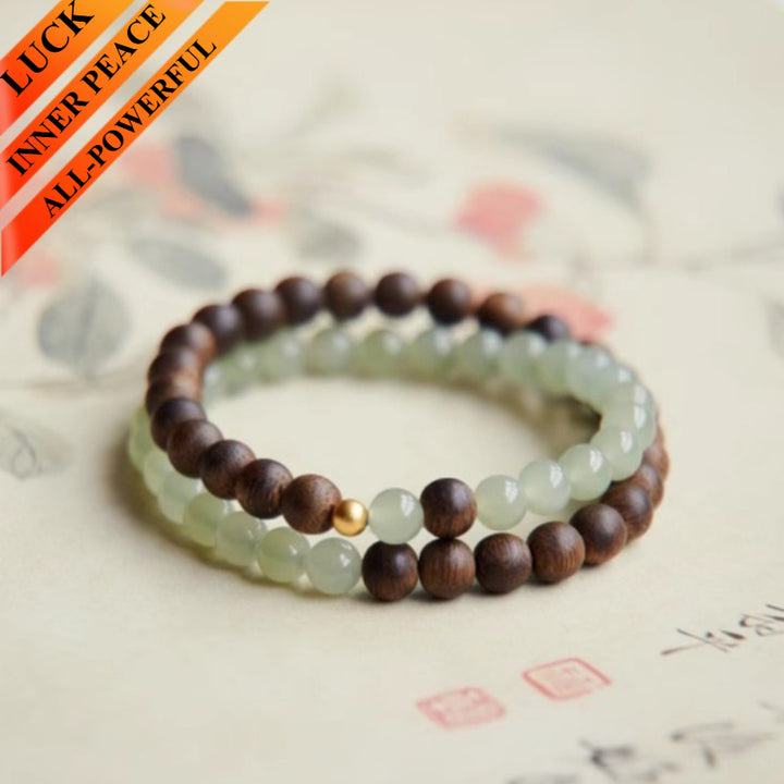 Double-Layer Hetian Jade and Agarwood Beaded Fortune Bracelet