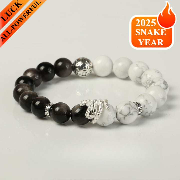 Sterling Silver Snake Obsidian Bracelet