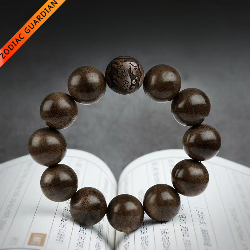 Twelve Chinese Zodiac Agarwood Buddha Bead Bracelet for good luck, protection, and Buddhist guardianship