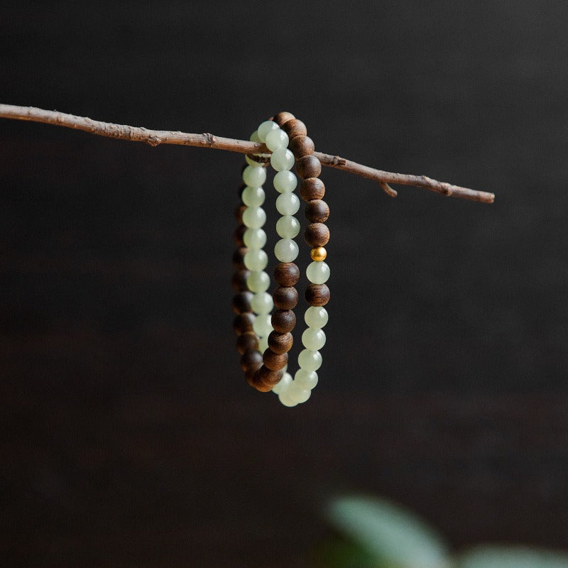 Double-Layer Hetian Jade and Agarwood Beaded Fortune Bracelet