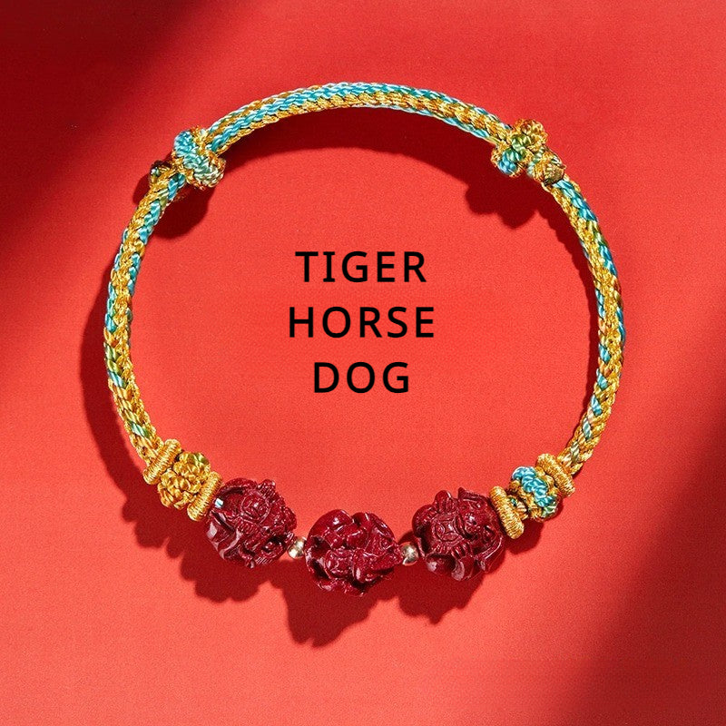 Cinnabar Zodiac Sign Bracelet for attracting good luck, protection, Buddhist Guardian blessings, wealth, and health with green braided design3