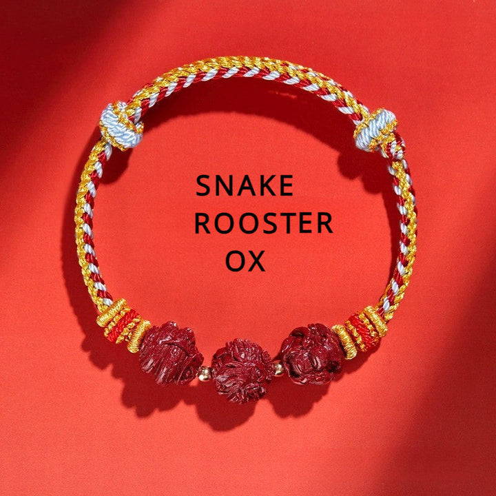 Cinnabar Zodiac Sign Bracelet for attracting good luck, protection, Buddhist Guardian blessings, wealth, and health with blue braided design1