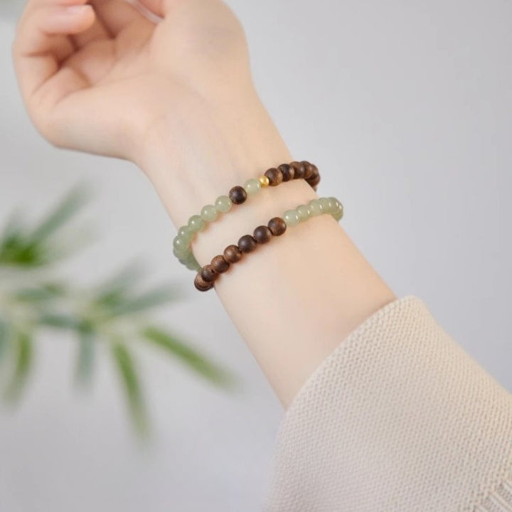 Double-Layer Hetian Jade and Agarwood Beaded Fortune Bracelet