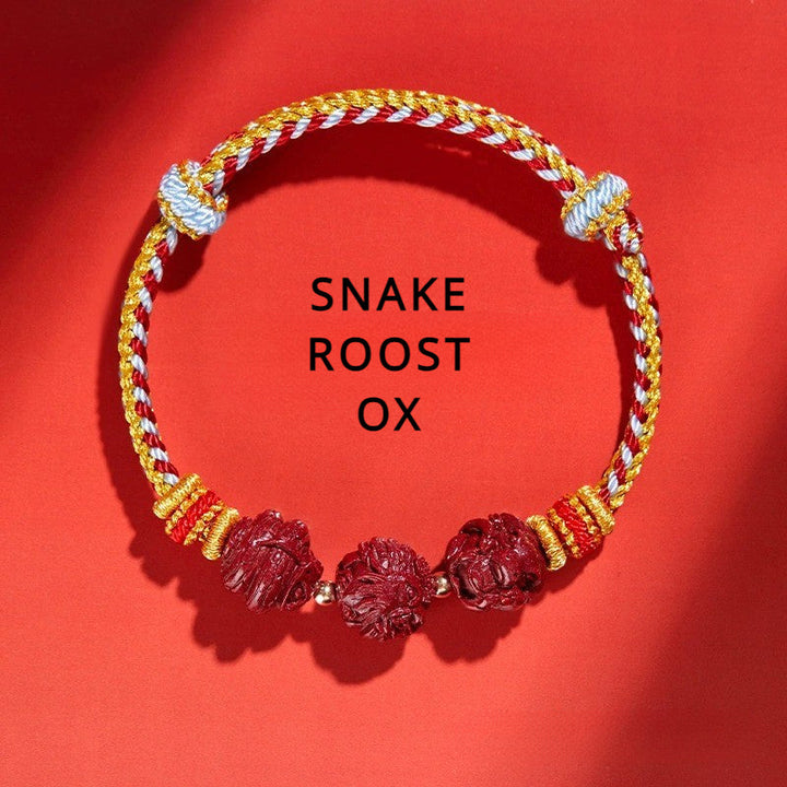 Cinnabar Zodiac Sign Bracelet for attracting good luck, protection, Buddhist Guardian blessings, wealth, and health with blue braided design0