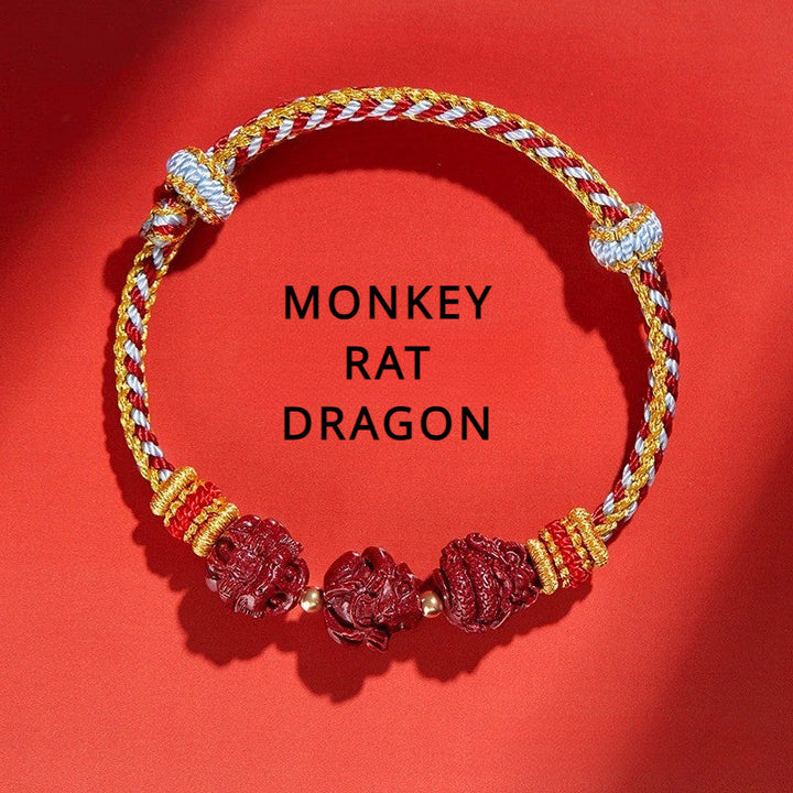 Cinnabar Zodiac Sign Bracelet for attracting good luck, protection, Buddhist Guardian blessings, wealth, and health with blue braided design4