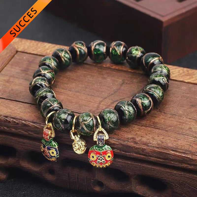 Gold Swallowing Beast Incense Ash Liuli Bracelet for attracting success, good luck, protection, wealth, and health