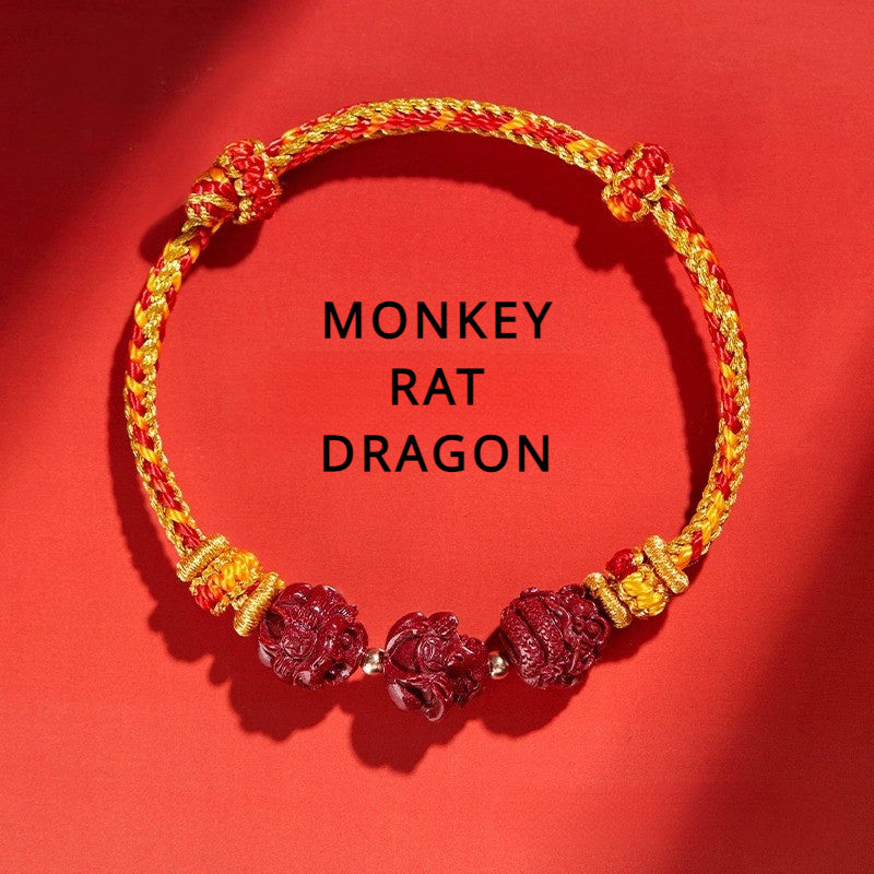 Cinnabar Three-Match Zodiac Sign Red Braided Bracelet