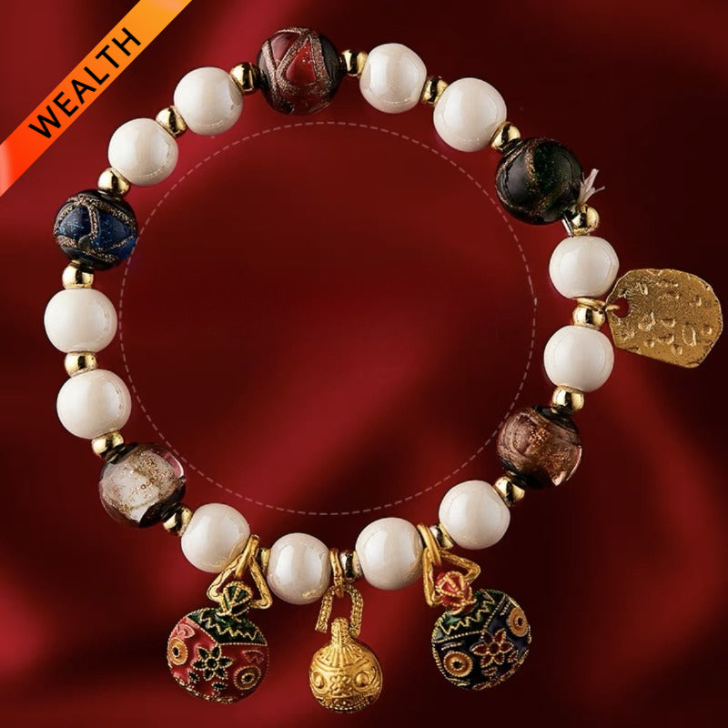 Five-colored Liuli Copper-plate Gold Swallowing Beast Bracelet for good luck, protection, Buddhist Guardian, wealth, and health