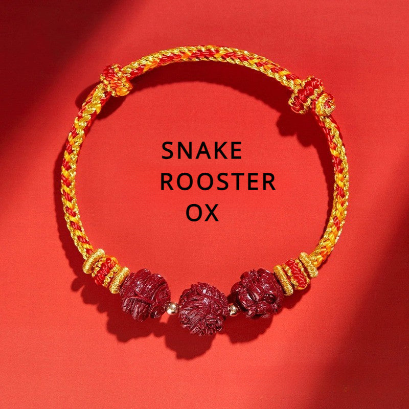 Cinnabar Three-Match Zodiac Sign Red Braided Bracelet
