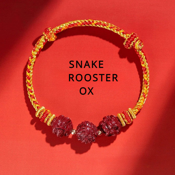 Cinnabar Three-Match Zodiac Sign Red Braided Bracelet