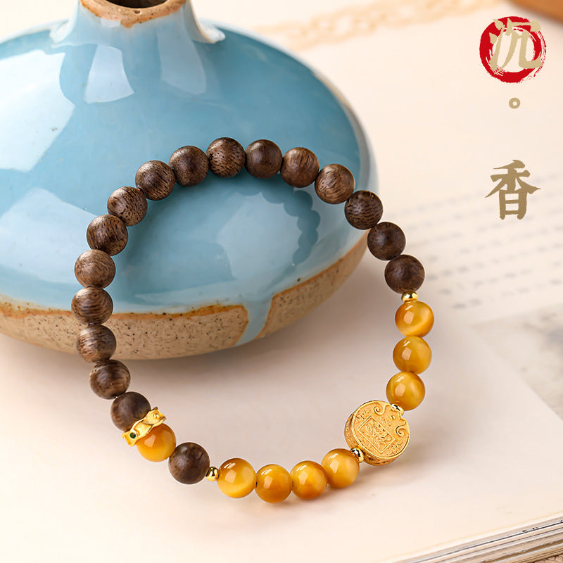 Yellow Tiger’s Eye and Agarwood Wealth Bracelet