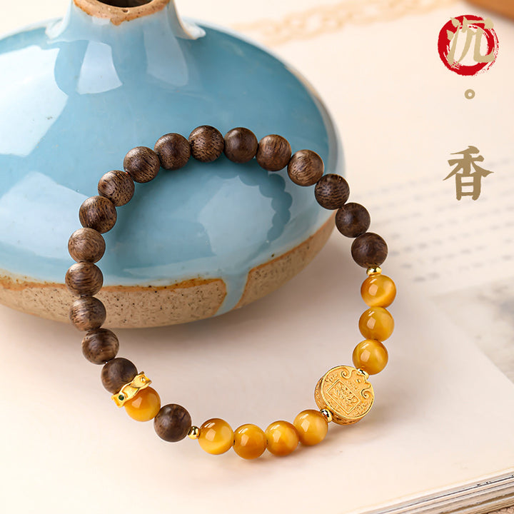 Yellow Tiger’s Eye and Agarwood Wealth Bracelet
