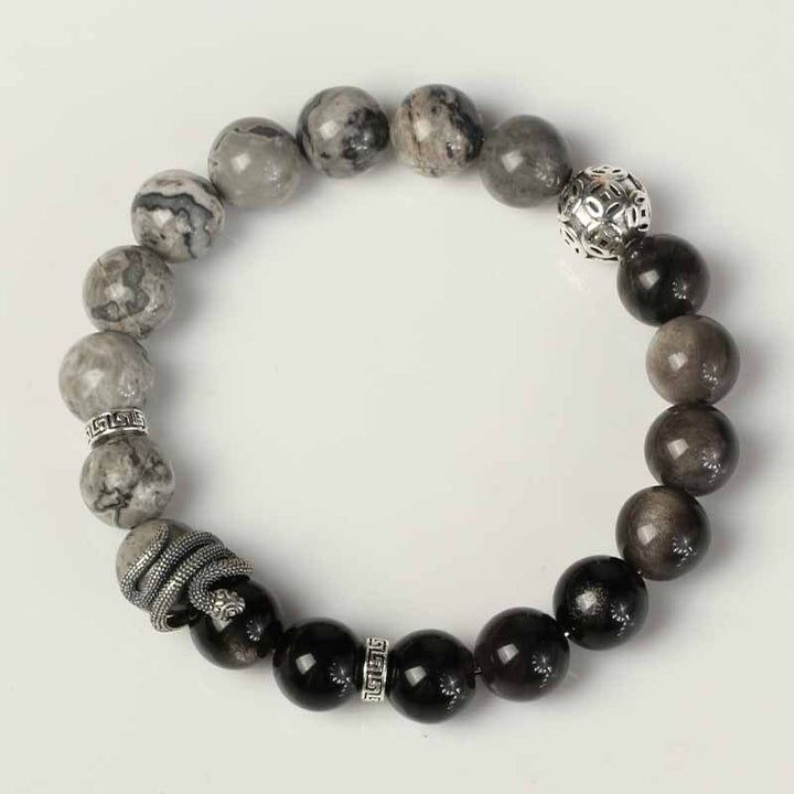 Sterling Silver Snake Obsidian Bracelet
