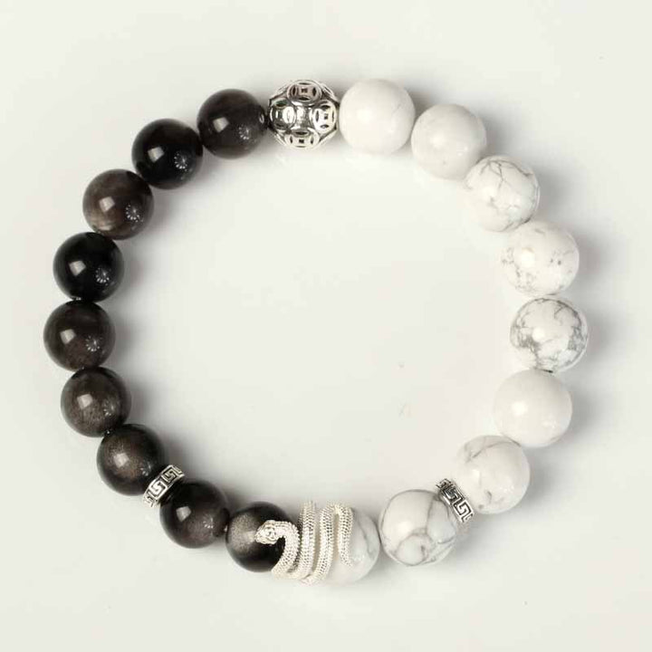 Sterling Silver Snake Obsidian Bracelet