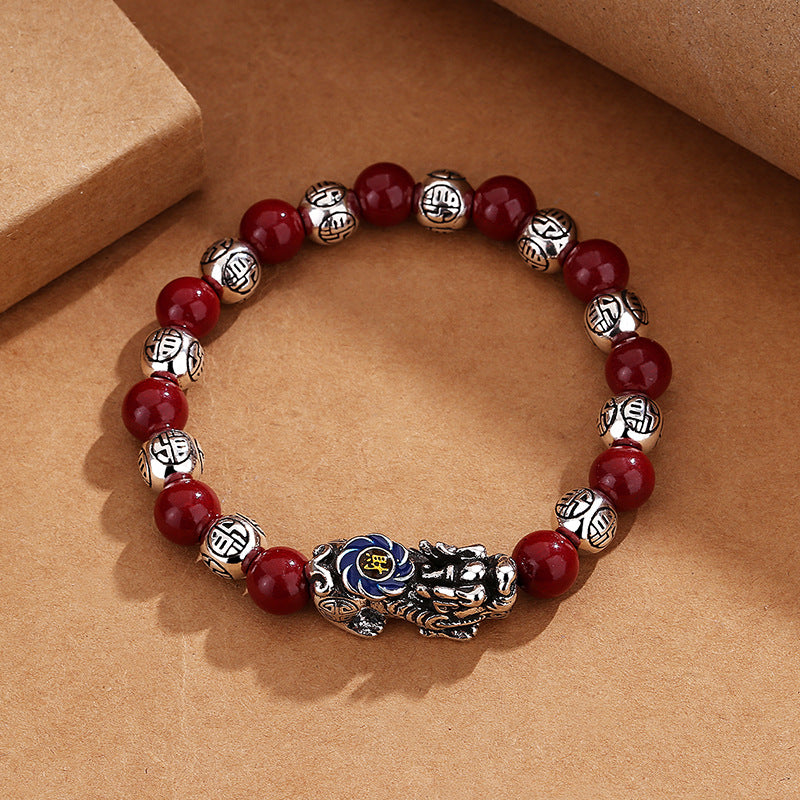 Cloisonné Pixiu Cinnabar Prosperity Bracelet for attracting good luck, protection, wealth, and health with Buddhist Guardian0