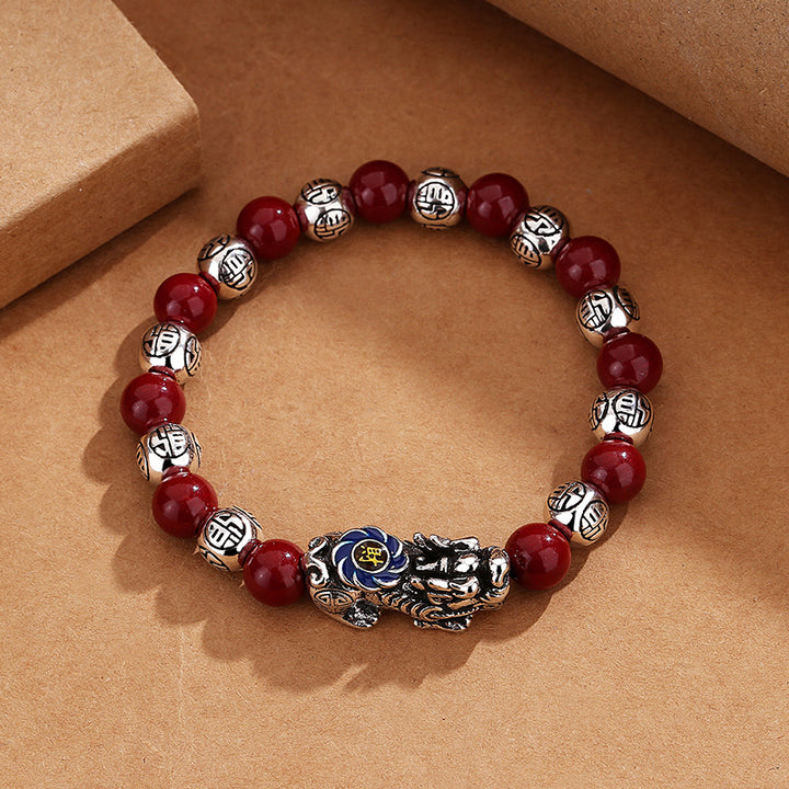 Cloisonné Pixiu Cinnabar Prosperity Bracelet for attracting good luck, protection, wealth, and health with Buddhist Guardian0