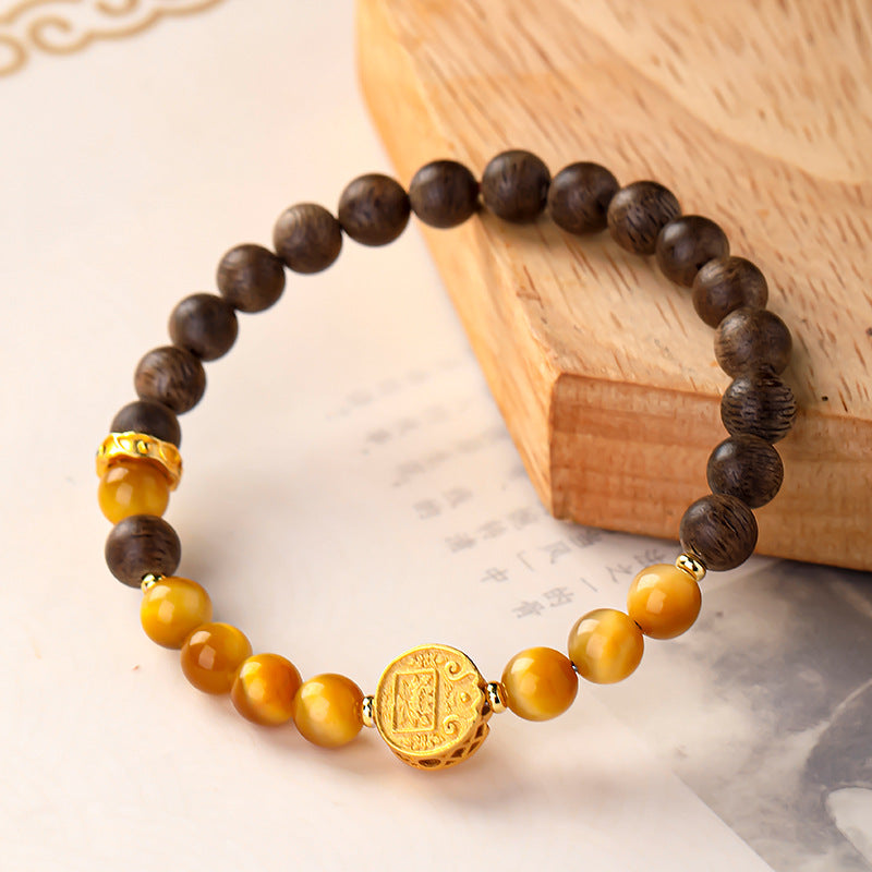 Yellow Tiger’s Eye and Agarwood Wealth Bracelet