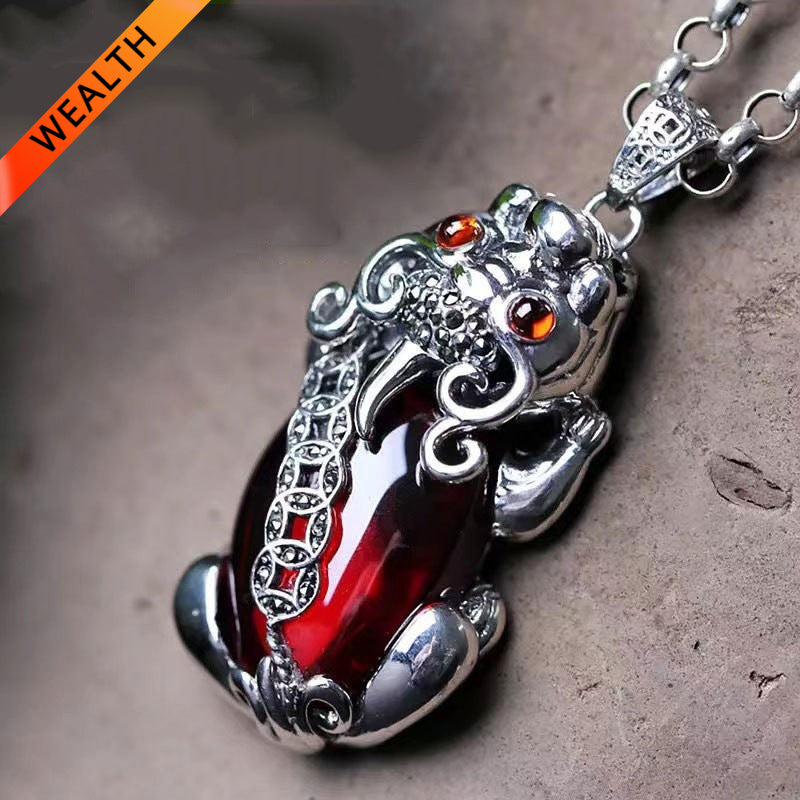 Garnet Wealth-Attracting Pixiu Necklace for good luck, protection, and Buddhist guardian blessings1