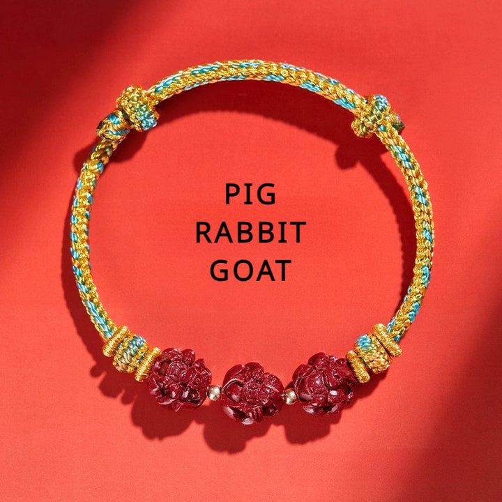 Cinnabar Zodiac Sign Bracelet for attracting good luck, protection, Buddhist Guardian blessings, wealth, and health with green braided design4