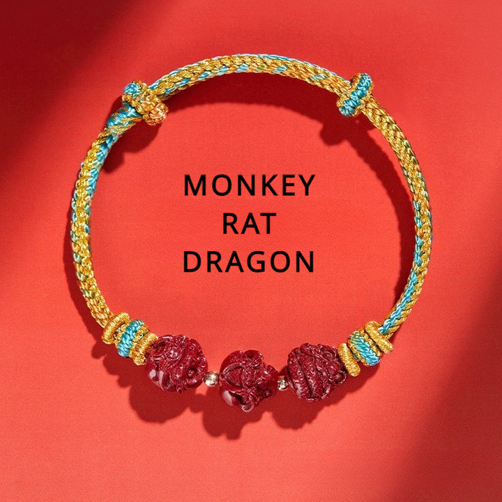 Cinnabar Zodiac Sign Bracelet for attracting good luck, protection, Buddhist Guardian blessings, wealth, and health with green braided design2