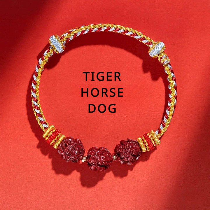 Cinnabar Zodiac Sign Bracelet for attracting good luck, protection, Buddhist Guardian blessings, wealth, and health with blue braided design5