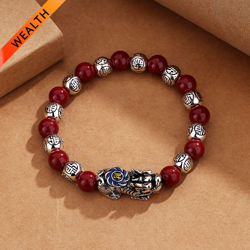 Cloisonné Pixiu Cinnabar Prosperity Bracelet for attracting good luck, protection, wealth, and health with Buddhist Guardian1