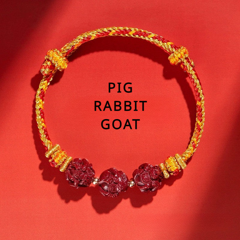 Cinnabar Three-Match Zodiac Sign Red Braided Bracelet