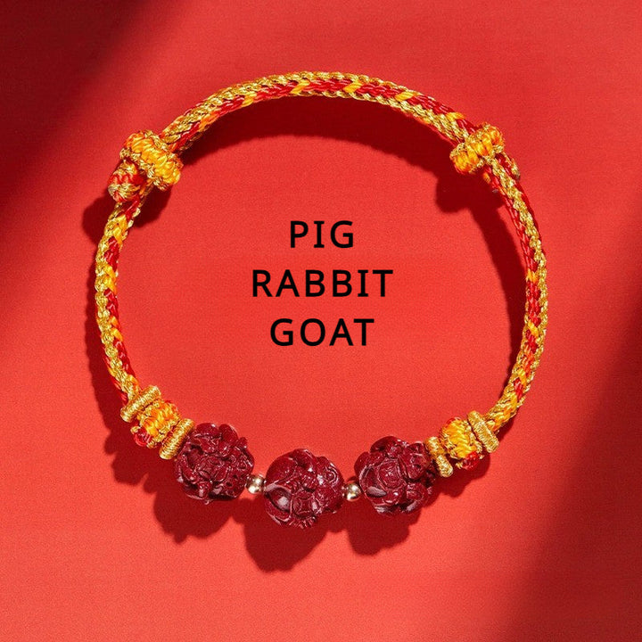Cinnabar Three-Match Zodiac Sign Red Braided Bracelet