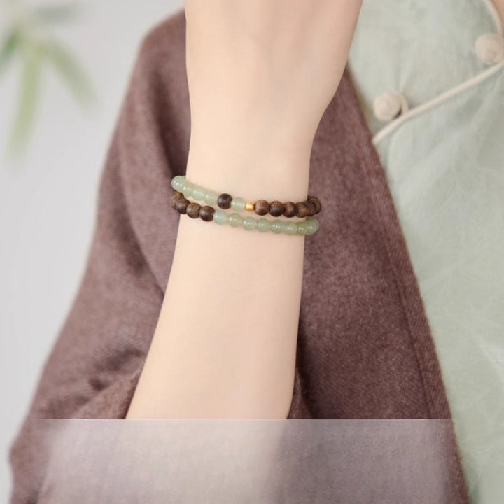 Double-Layer Hetian Jade and Agarwood Beaded Fortune Bracelet