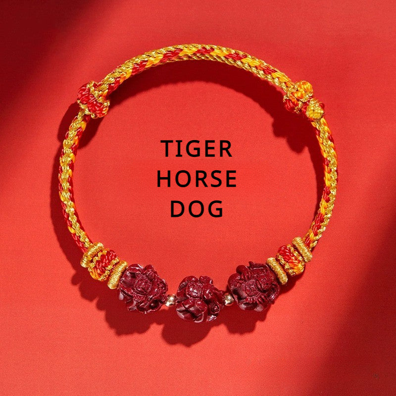 Cinnabar Three-Match Zodiac Sign Red Braided Bracelet