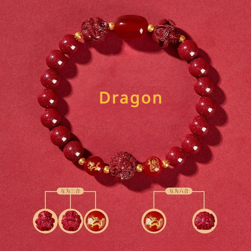 Cinnabar bracelet for Three-Match and Six-Match Zodiac Signs designed to attract good luck, protection, and Buddhist Guardian blessings6