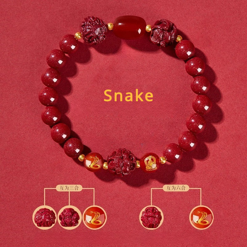 Cinnabar bracelet for Three-Match and Six-Match Zodiac Signs designed to attract good luck, protection, and Buddhist Guardian blessings7