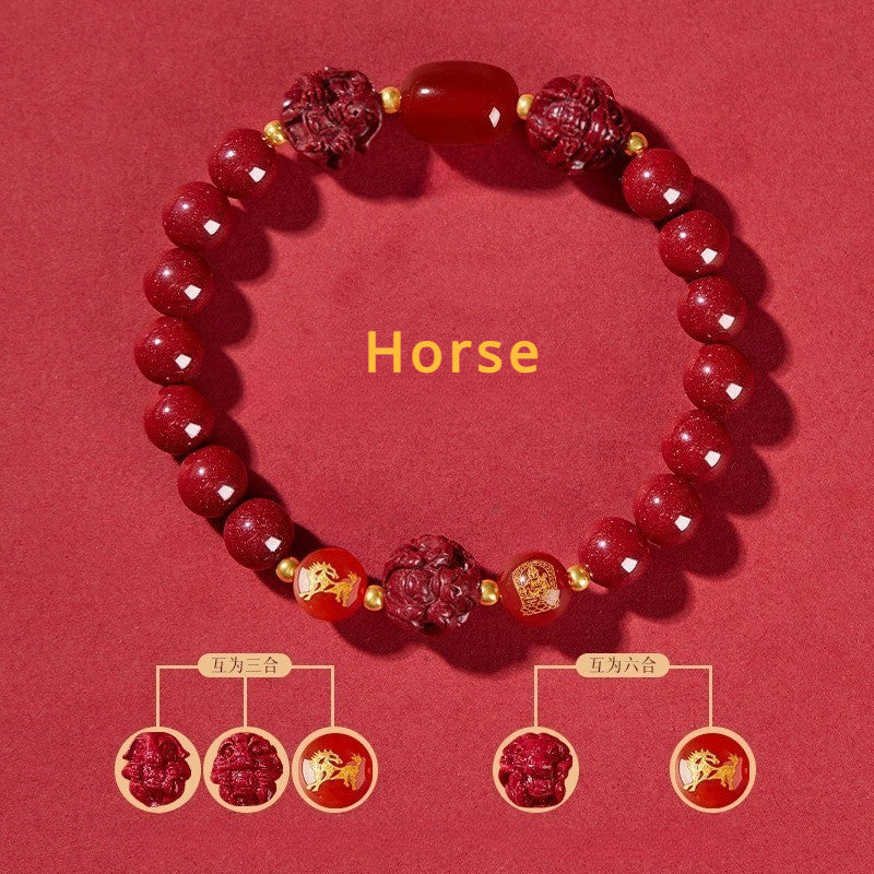 Cinnabar bracelet for Three-Match and Six-Match Zodiac Signs designed to attract good luck, protection, and Buddhist Guardian blessings9