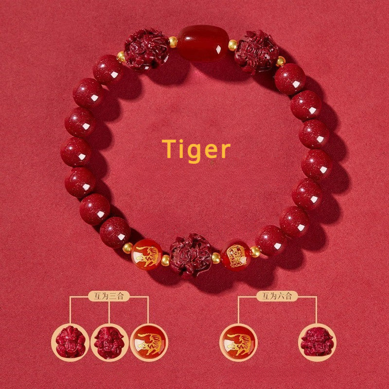 Cinnabar bracelet for Three-Match and Six-Match Zodiac Signs designed to attract good luck, protection, and Buddhist Guardian blessings0