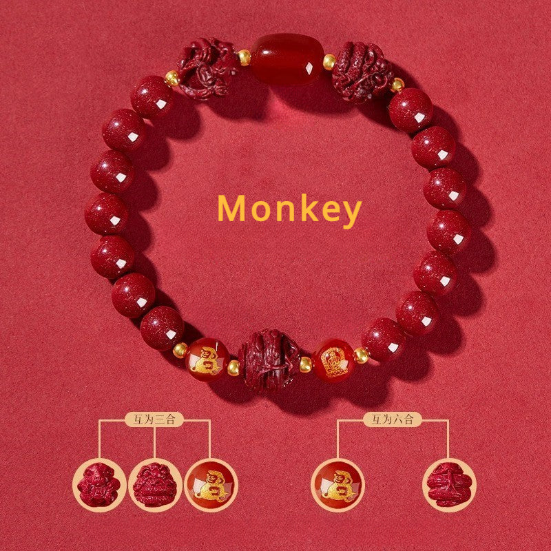 Cinnabar bracelet for Three-Match and Six-Match Zodiac Signs designed to attract good luck, protection, and Buddhist Guardian blessings5