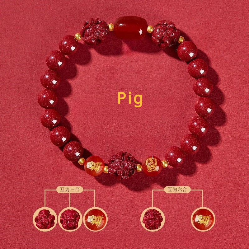 Cinnabar bracelet for Three-Match and Six-Match Zodiac Signs designed to attract good luck, protection, and Buddhist Guardian blessings12