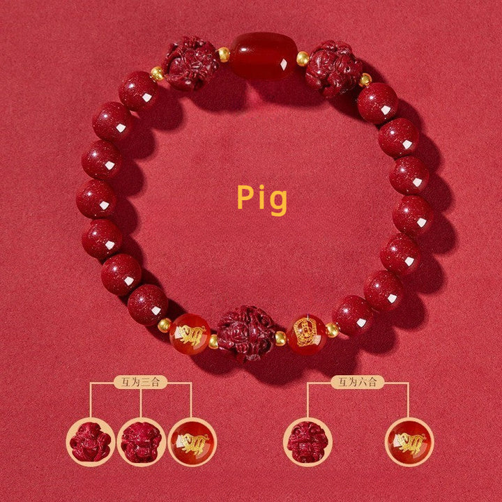 Cinnabar bracelet for Three-Match and Six-Match Zodiac Signs designed to attract good luck, protection, and Buddhist Guardian blessings12