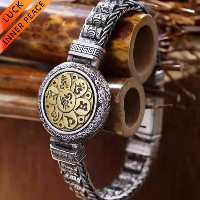 Six-Syllable Mantra Rotating Prayer Wheel Bracelet for attracting good luck and protection1