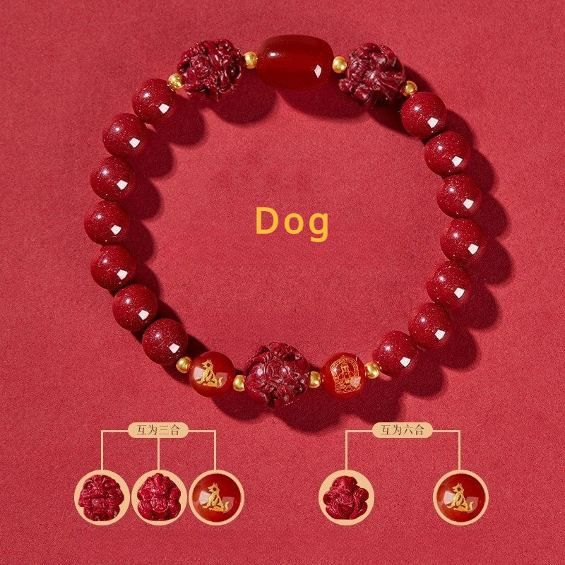 Cinnabar bracelet for Three-Match and Six-Match Zodiac Signs designed to attract good luck, protection, and Buddhist Guardian blessings10