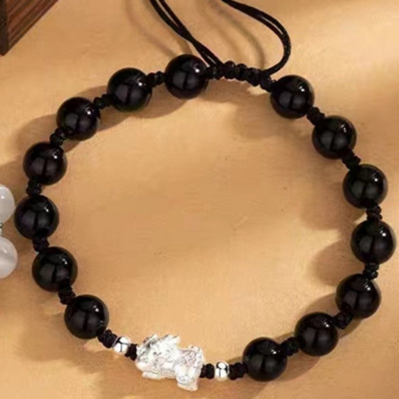 Pixiu Couple Bracelet 999 Fine Silver with Selected Gemstone for Good Luck, Protection, and Wealth0