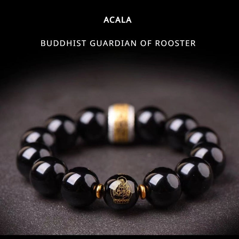 Obsidian Chinese Zodiac Guardian Bracelet with Jet Black Finish for attracting good luck, protection, Buddhist Guardian blessings, wealth, and health3