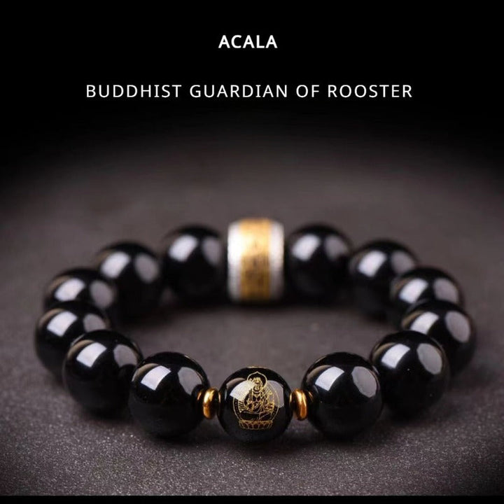 Obsidian Chinese Zodiac Guardian Bracelet with Jet Black Finish for attracting good luck, protection, Buddhist Guardian blessings, wealth, and health3