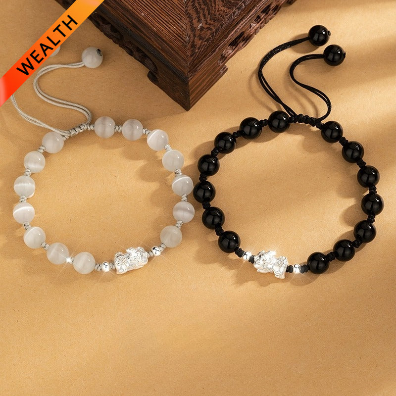 Pixiu Couple Bracelet 999 Fine Silver with Selected Gemstone for Good Luck, Protection, and Wealth1