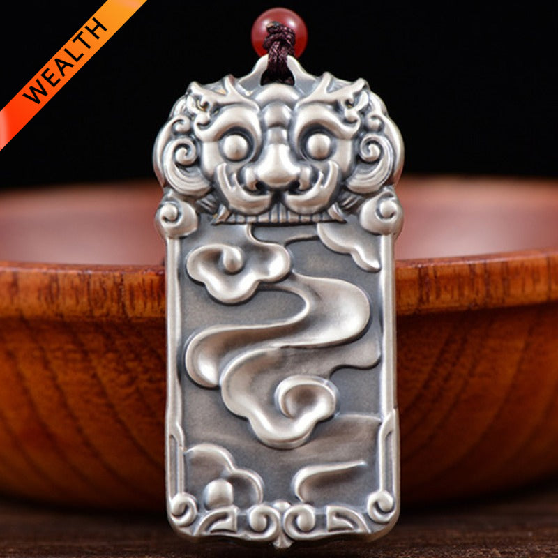 Wealth-Attracting Pixiu Square Pendant for good luck, protection, and health with Buddhist Guardian symbolism