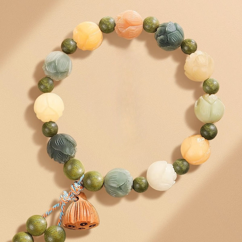 Aquatic Grass Agate Lotus Bracelet for safety, good luck, protection, Buddhist guardian, wealth, and health1