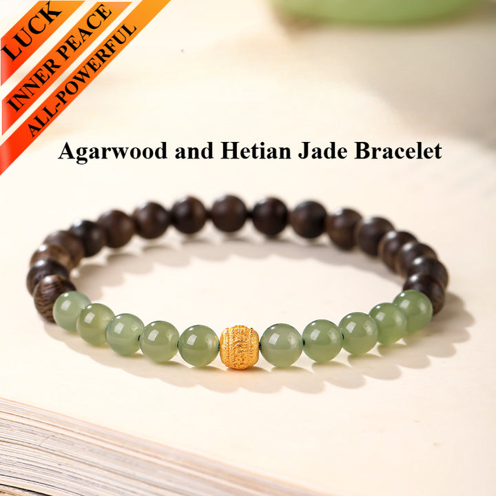 Agarwood and Hetian Jade Snake Year Fortune Bracelet