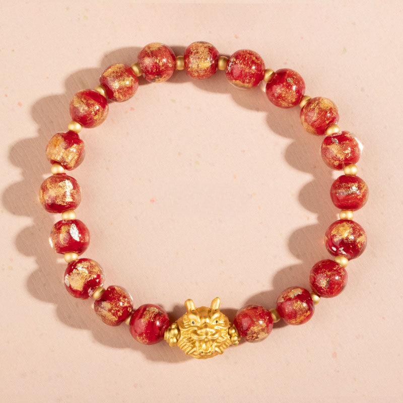 Gold Foil Liuli Dragon Head Bracelet for attracting good luck, protection, Buddhist Guardian, wealth, and health5